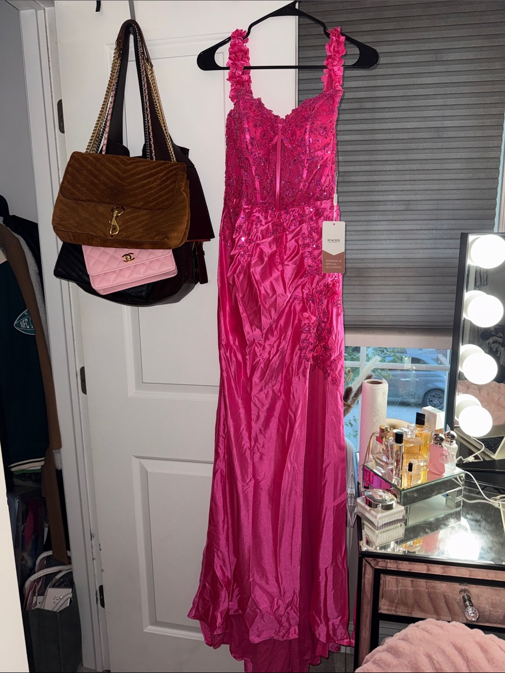 STACEES Hot Pink Mermaid Corset Prom Dress Size 8 NWT